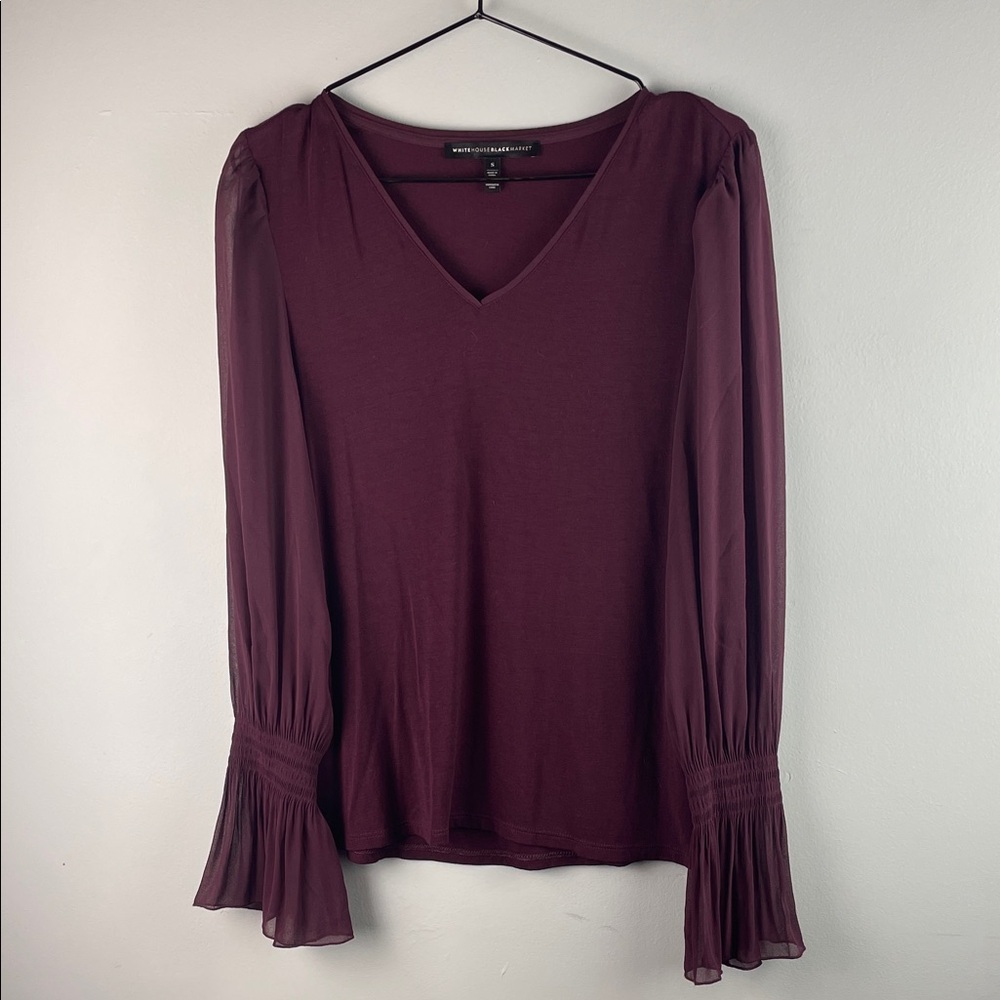 WHBM Long Sleeve V-Neck Blouse in Deep Burgundy Size S